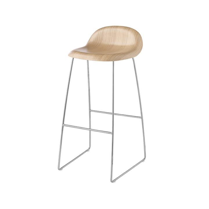 Gubi 3D barkruk hoog - oak matt lacqured, verchroomd stalen onderstel - GUBI