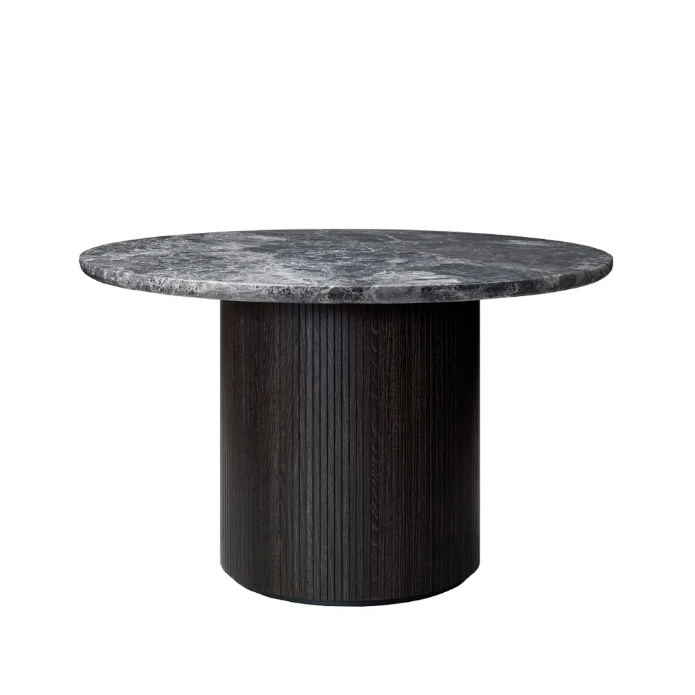 Moon eettafel rond, marble grey, Ø120 cm, bruine/zwartgebeitste voet GUBI