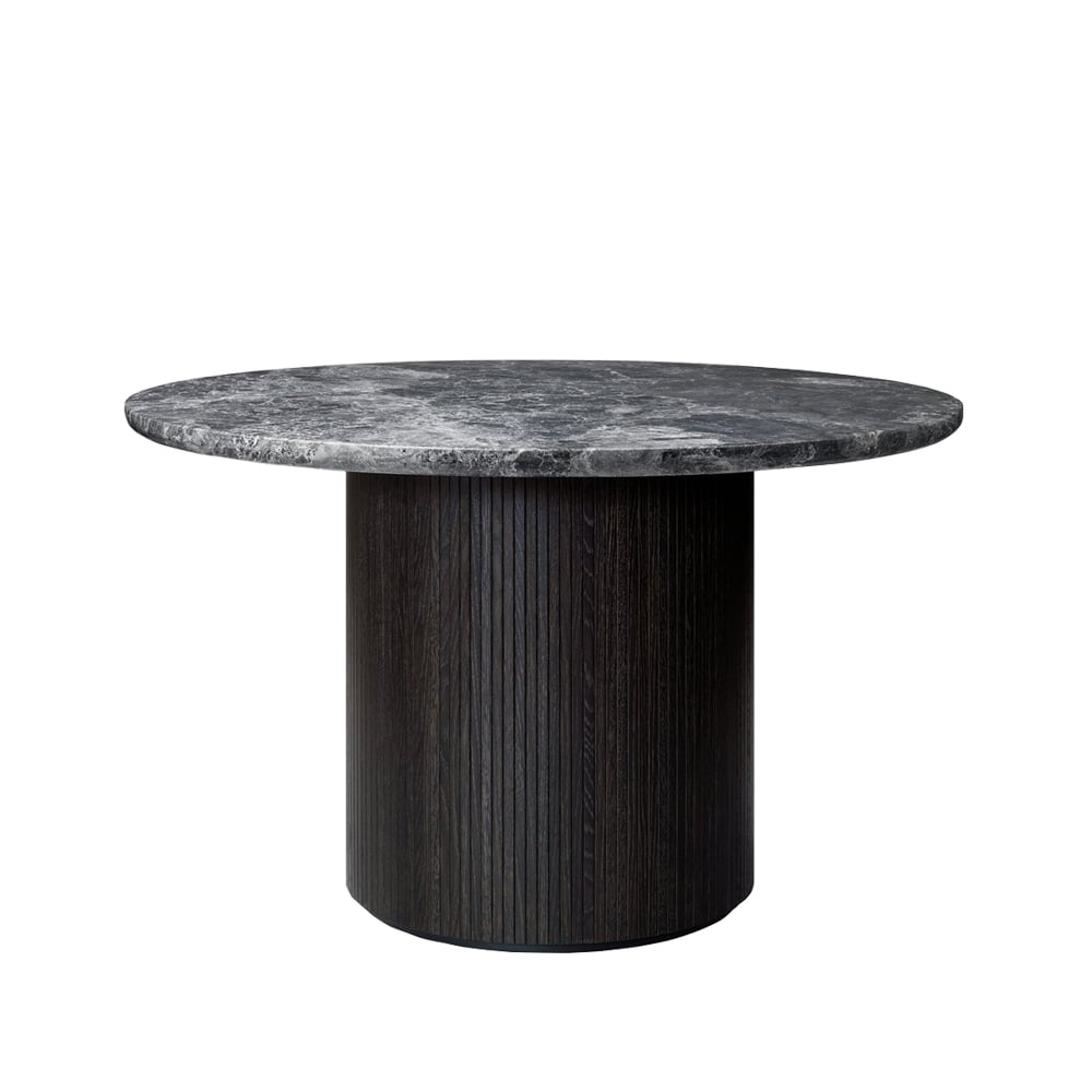 GUBI Moon eettafel rond marble grey, Ø120 cm, bruine/zwartgebeitste voet