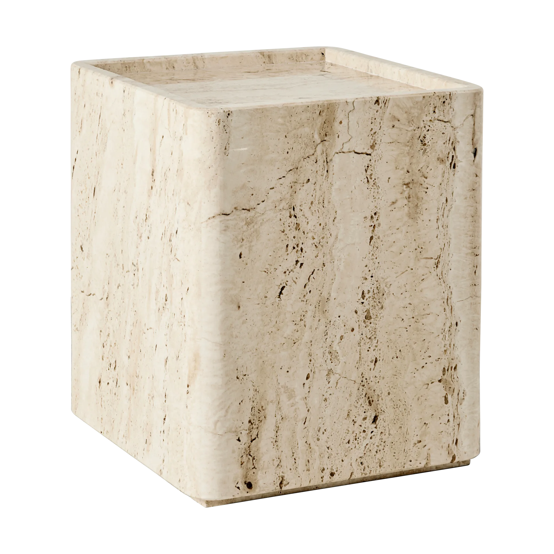 Pietra bijzijttafel 33x33x40 cm, Neutral white travertine GUBI