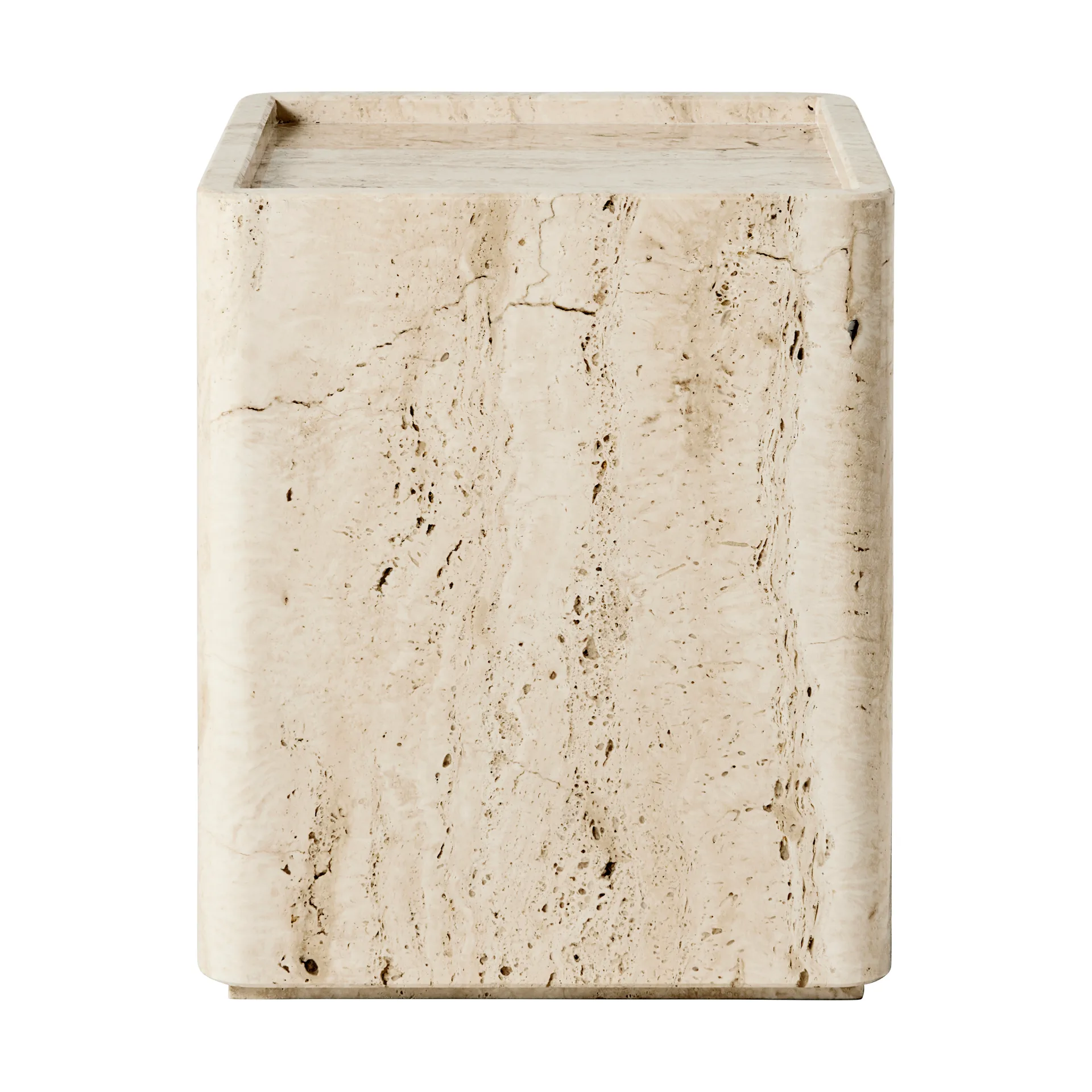Pietra bijzijttafel 33x33x40 cm, Neutral white travertine GUBI