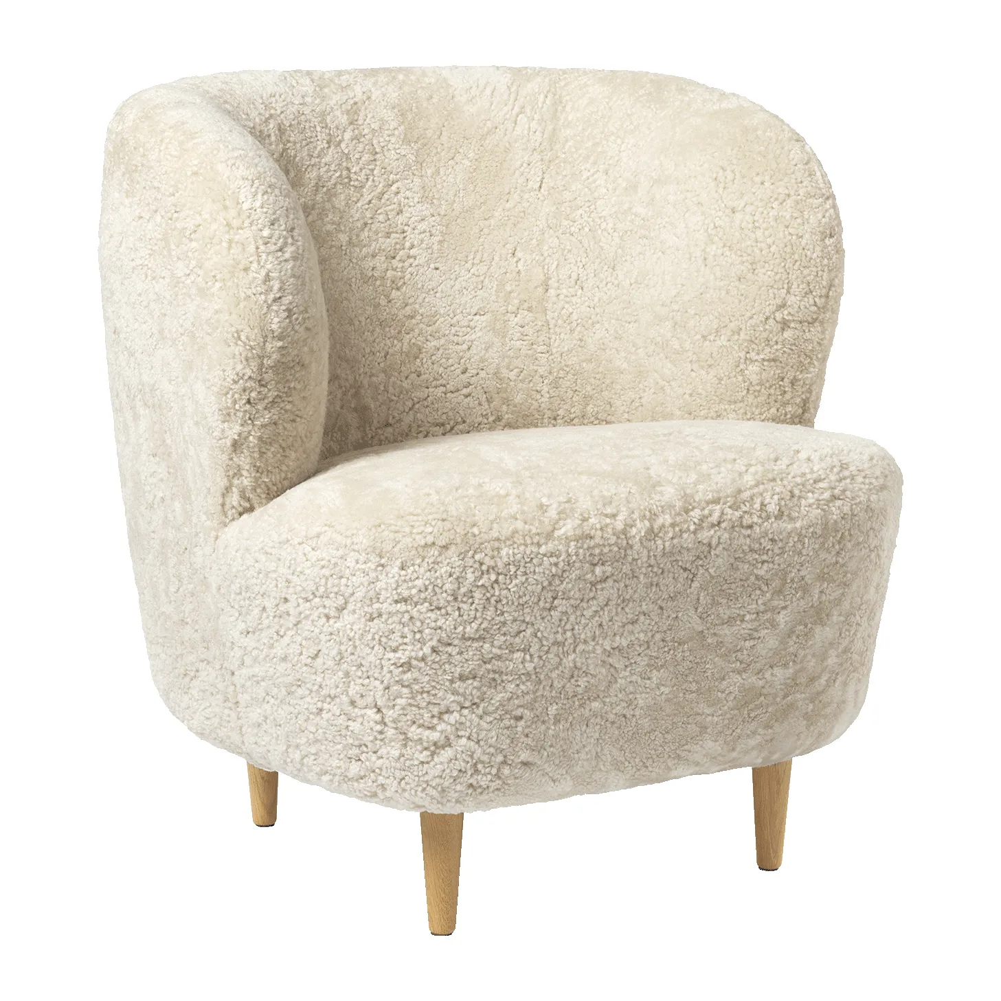 Stay Small loungefauteuil, Schapenvacht Moonlight-gelakt eikenhout GUBI