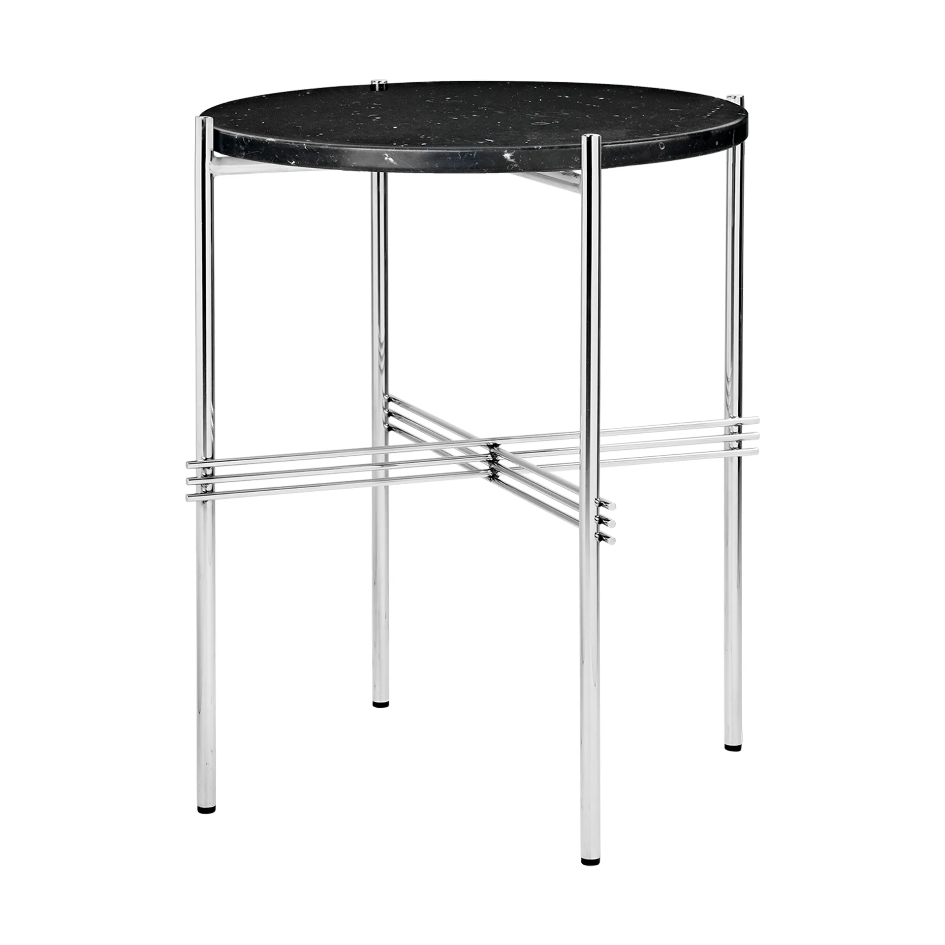 TS bijzettafel gepolijst staal Ø40, Black marquina marble GUBI