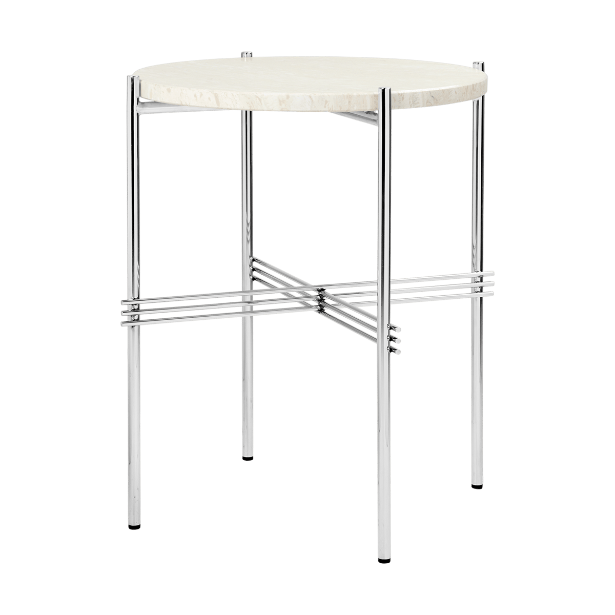 GUBI TS bijzettafel gepolijst staal o40 Neutral white travertine