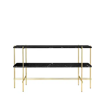 TS Console bijzettafel 120x30x72 cm - black marquina marble, messing onderstel, 2 marmeren planken - GUBI