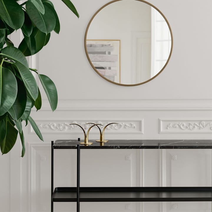 TS Console bijzettafel 120x30x72 cm, black marquina marble, zwart onderstel, 2 marmeren planken GUBI