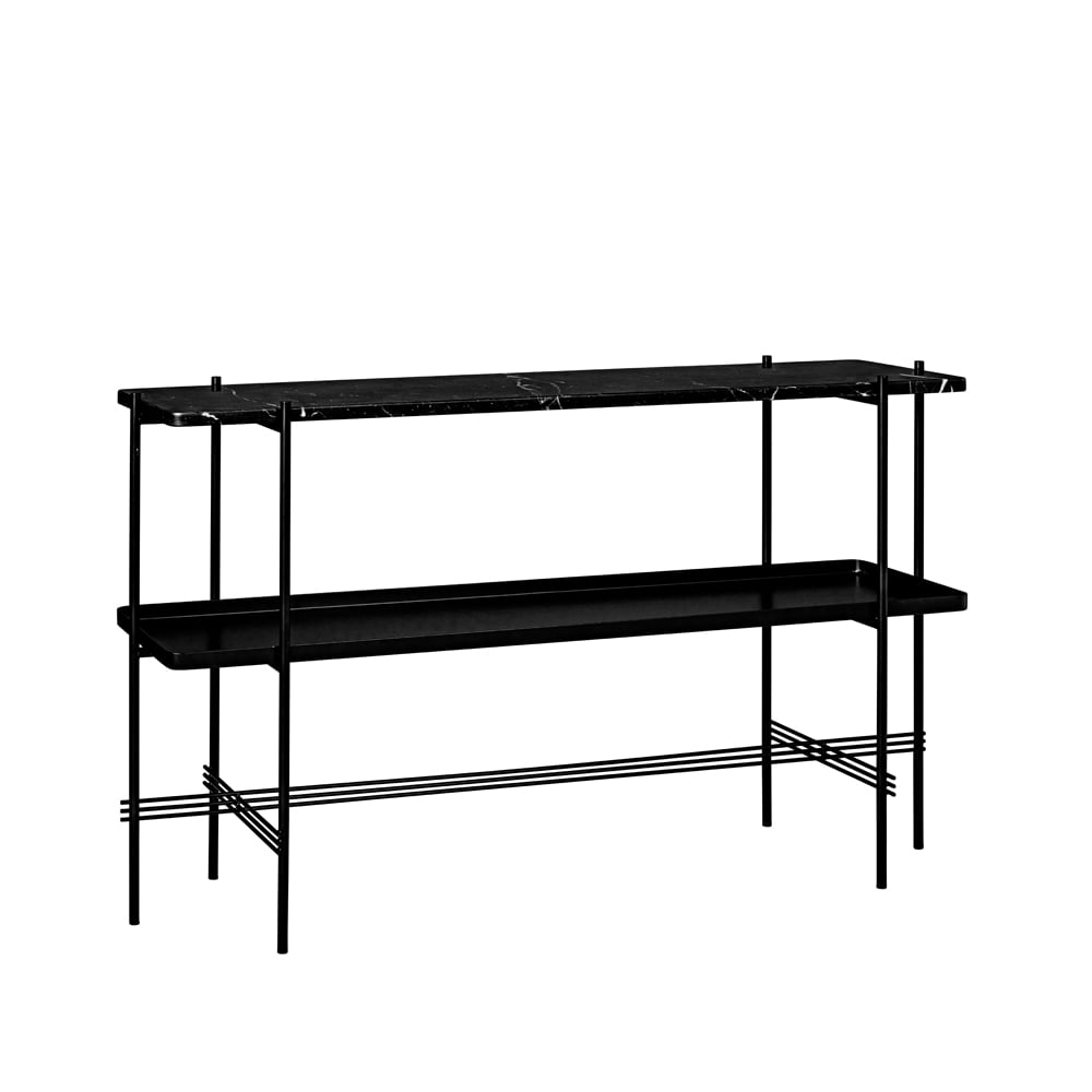 GUBI TS Console bijzettafel 120x30x72 cm black marquina marble, zwart onderstel, met blad