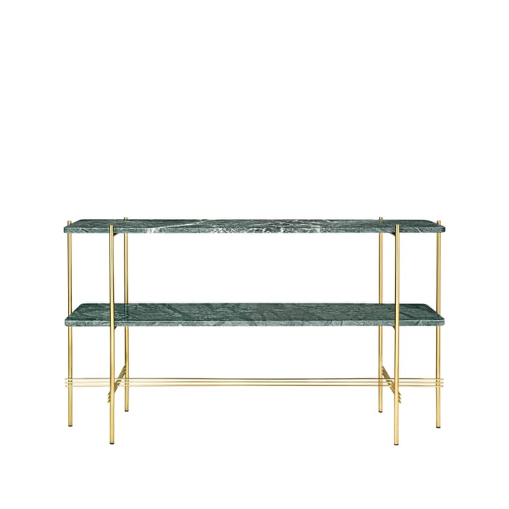 TS Console bijzettafel 120x30x72 cm - green guatemala marble, messing onderstel, 2 marmeren planken - GUBI
