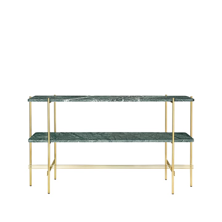 TS Console bijzettafel 120x30x72 cm - green guatemala marble, messing onderstel, 2 marmeren planken - GUBI