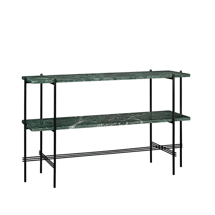 TS Console bijzettafel 120x30x72 cm - green guatemala marble, zwart onderstel, 2 marmeren planken - GUBI