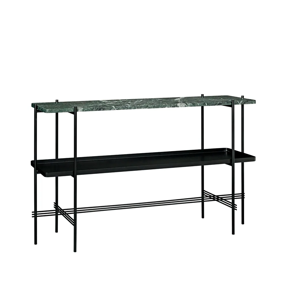 TS Console bijzettafel 120x30x72 cm, green guatemala marble, zwart onderstel, met blad GUBI