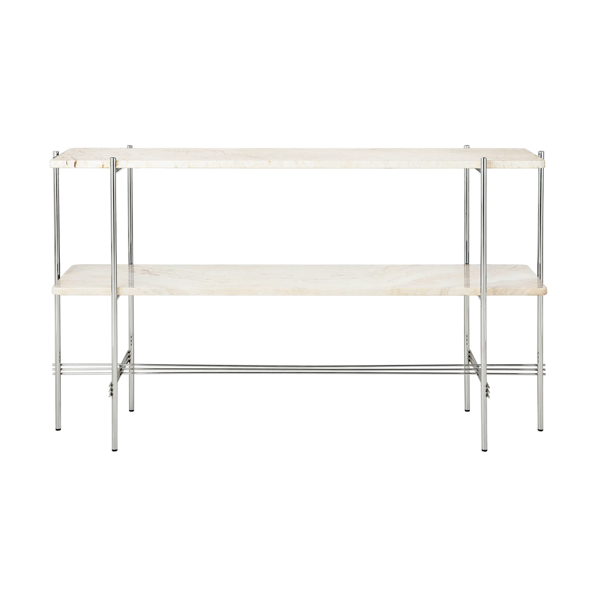 TS Console bijzettafel 120x30x72 cm, Neutral white travertine-staal GUBI
