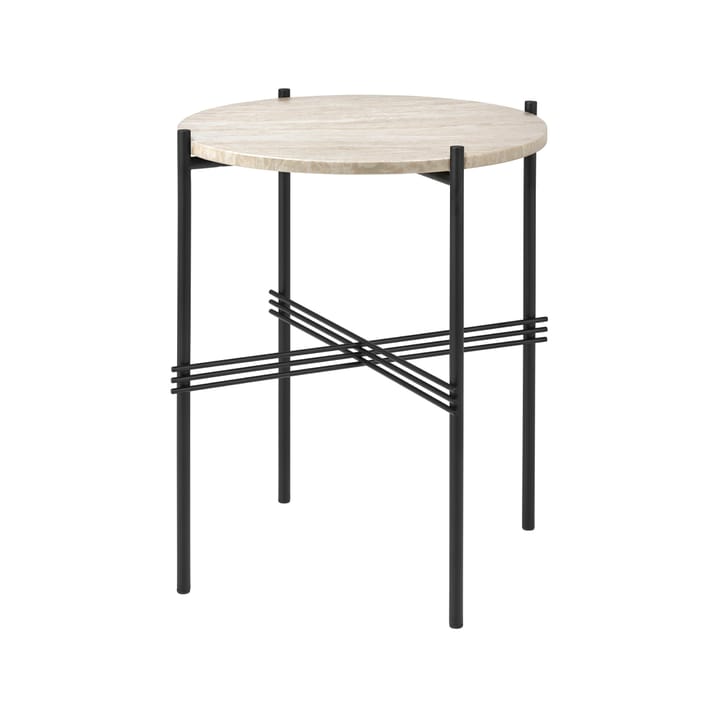 TS Outdoor bijzettafel - Natural white, zwart onderstel, travertijn - GUBI