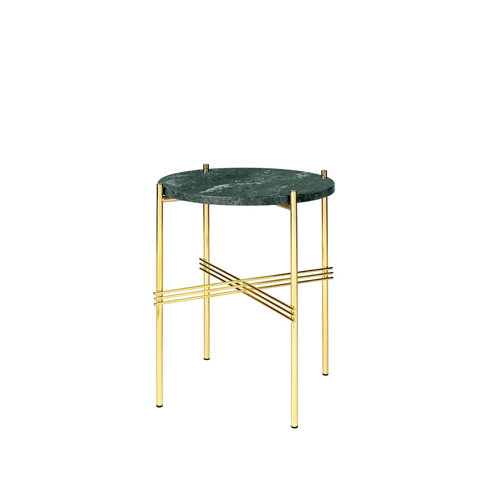 GUBI TS Round Bijzettafel green guatemala marble, o40, messing onderstel