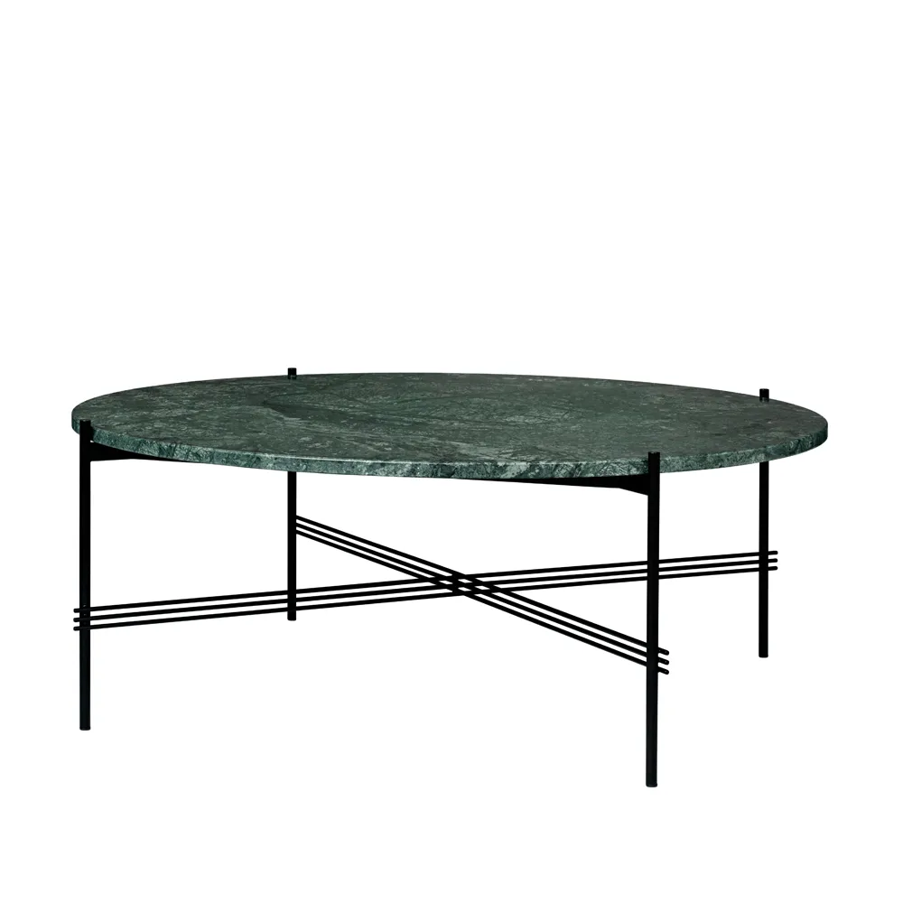 TS Round Salontafel, green guatemala marble, ø105, zwart onderstel GUBI