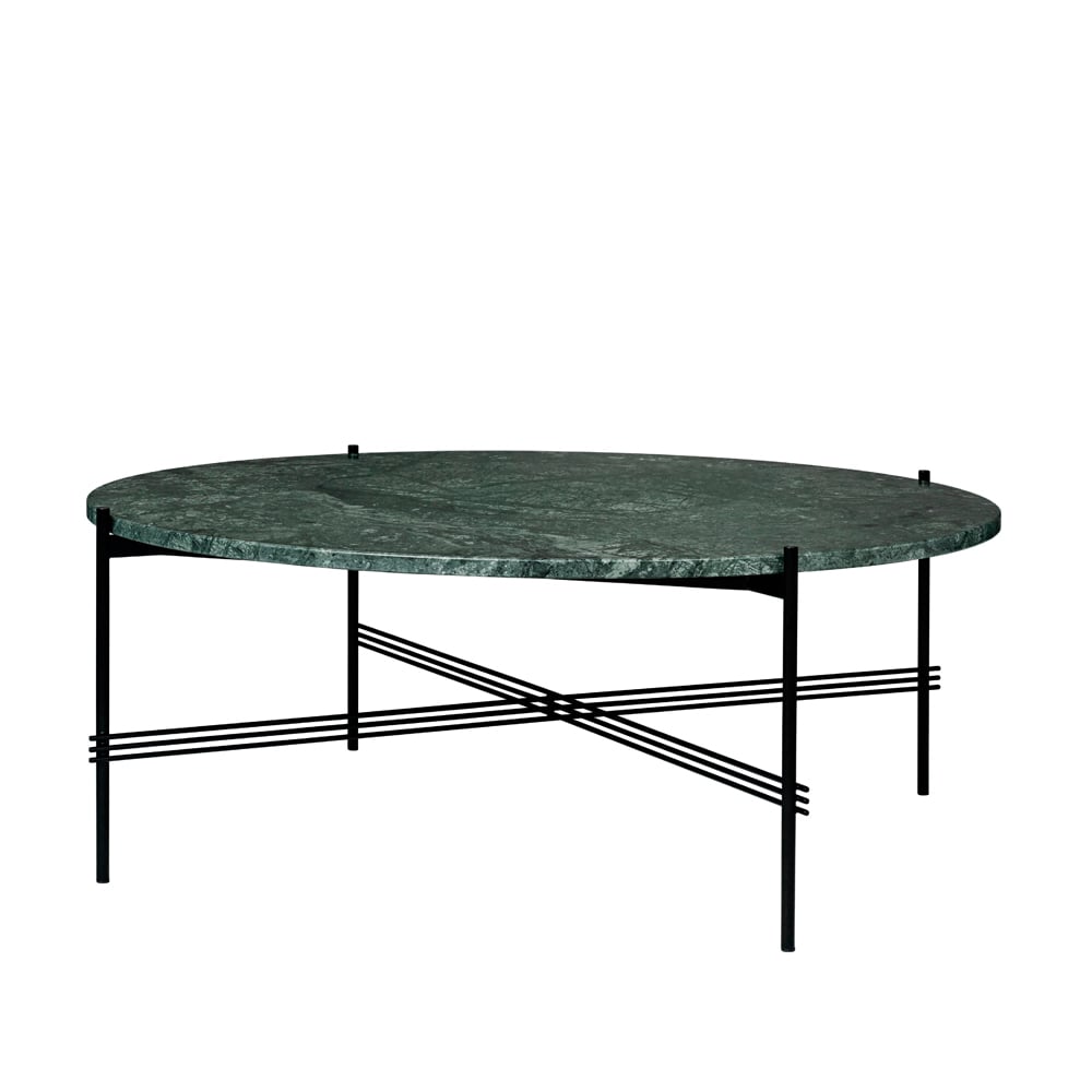 GUBI TS Round Salontafel green guatemala marble, ø105, zwart onderstel