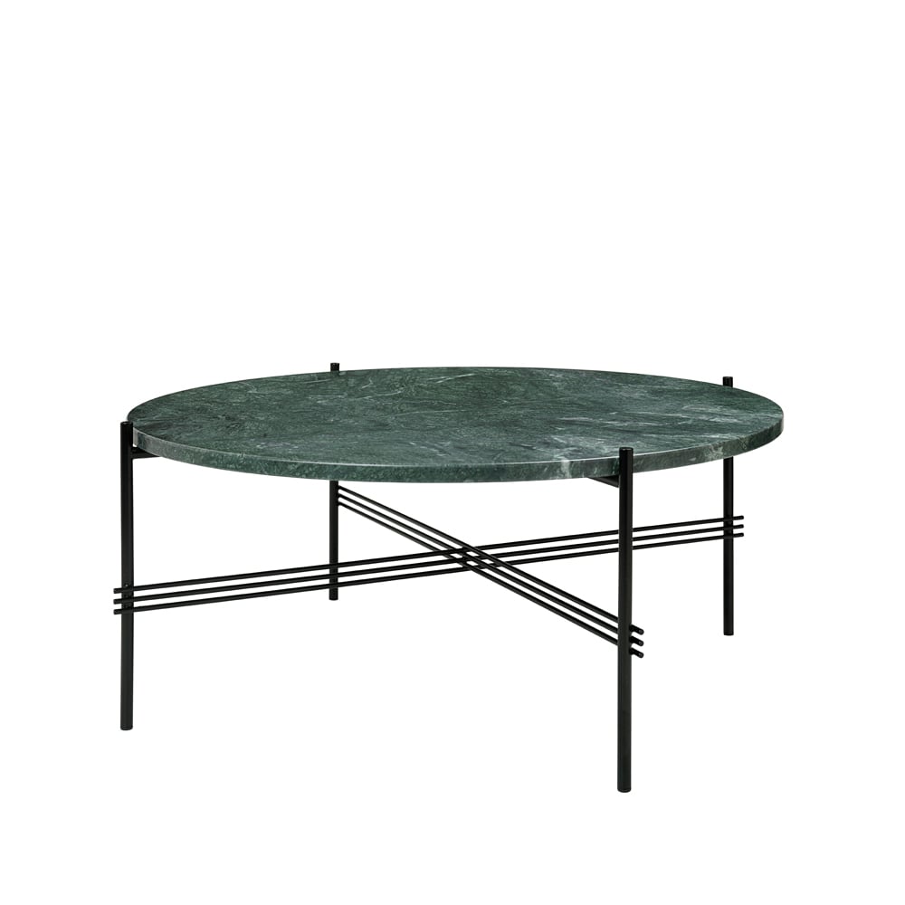 GUBI TS Round Salontafel green guatemala marble, ø80, zwart onderstel