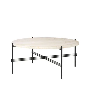 TS Round Salontafel - natural white travertine, ø80, zwart onderstel - GUBI