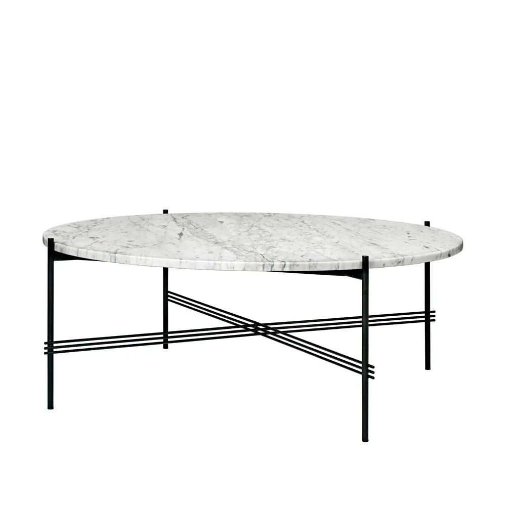 TS Round Salontafel, white carrara marble, ø105, zwart onderstel GUBI