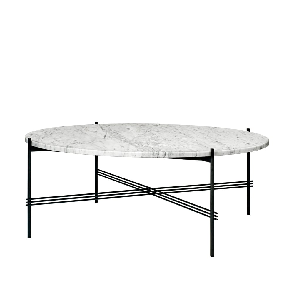 GUBI TS Round Salontafel white carrara marble, ø105, zwart onderstel