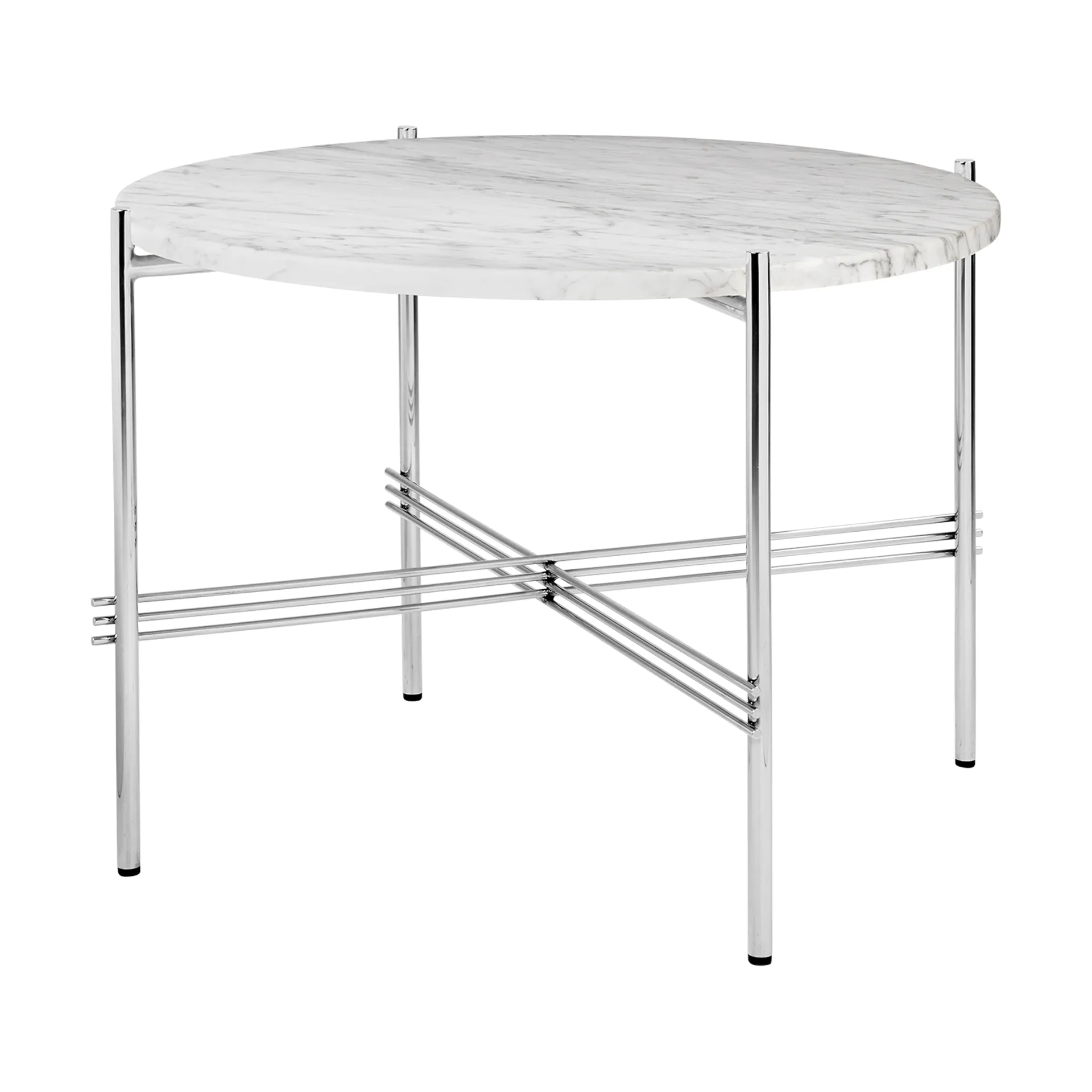 TS salontafel gepolijst staal Ø55, White carrara marble GUBI