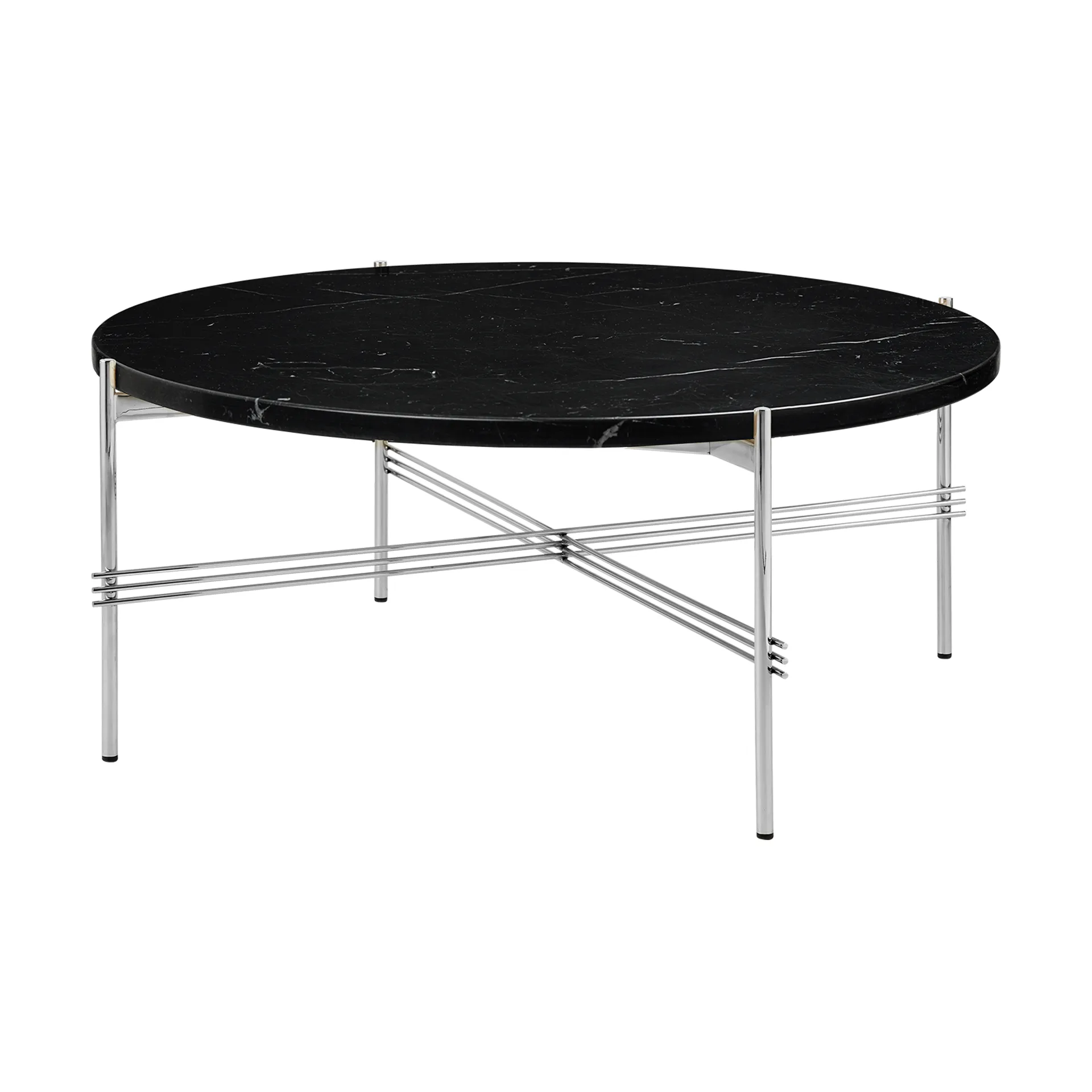 TS salontafel gepolijst staal Ø80, Black marquina marble GUBI