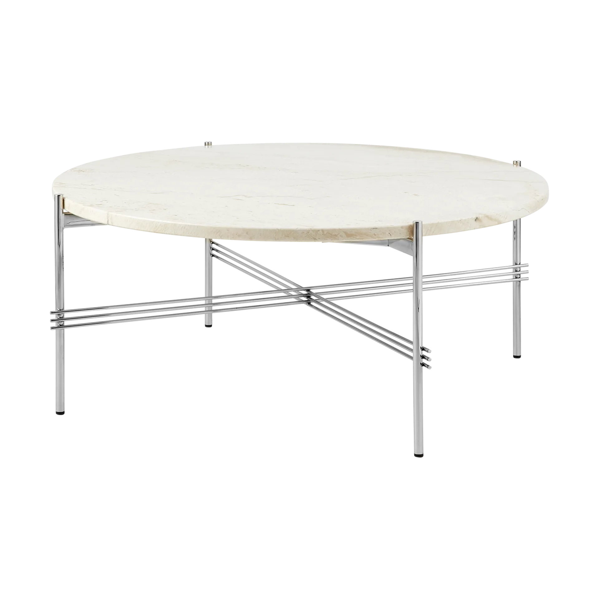 TS salontafel gepolijst staal Ø80, Neutral white travertine GUBI