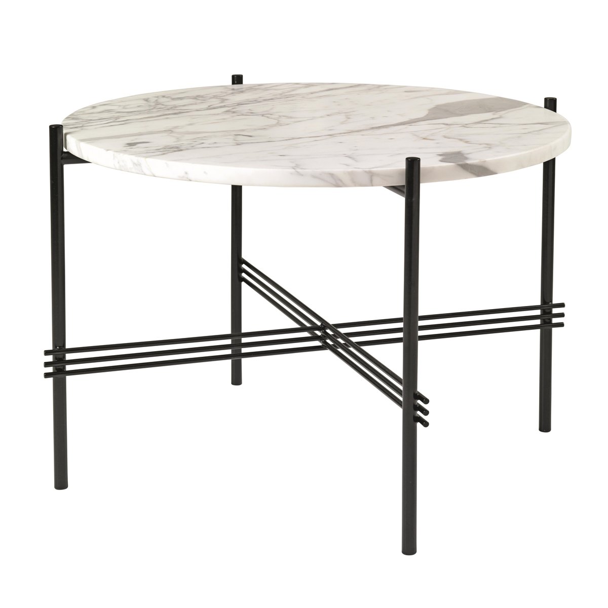 GUBI TS salontafel zwarte poten Ø 55 cm wit marmer