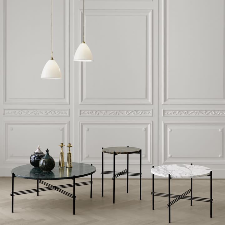 TS salontafel zwarte poten Ø 55 cm, wit marmer GUBI