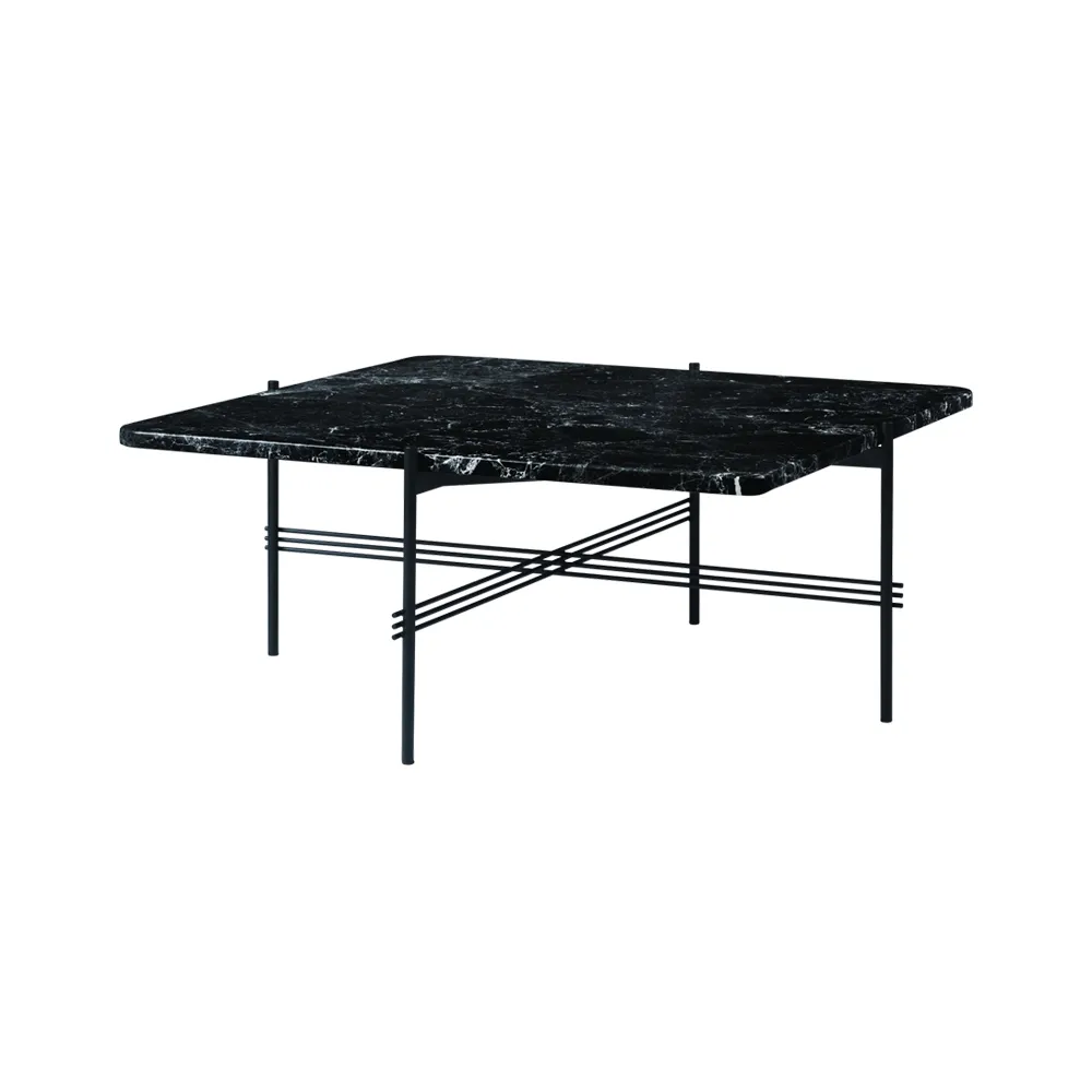 TS Square salontafel, black marquina marble, 80x80 cm, zwart onderstel GUBI