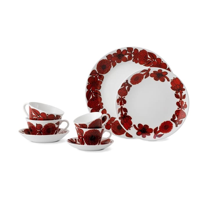 Röd Aster koffieset, koffiekop + schotel Gustavsbergs Porslinsfabrik