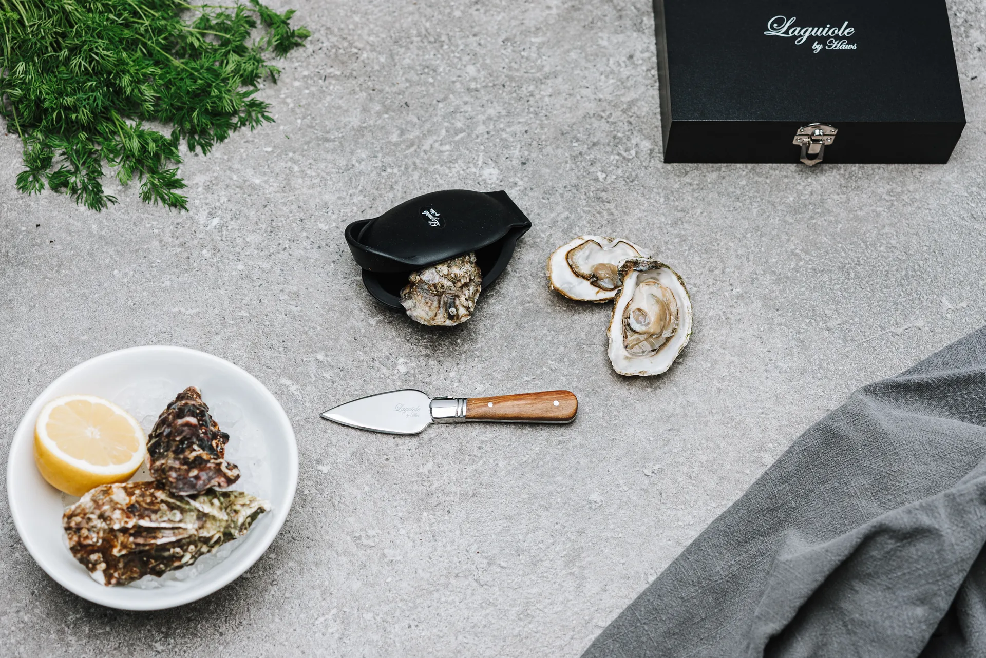 Laguiole by Hâws oesterset 2-delig, Olijfhout-roestvrij staal Hâws