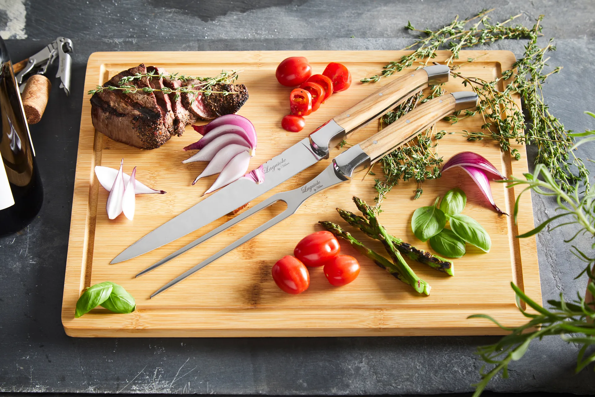 Laguiole By Hâws trancherset met snijplank 3-delig, Olijf Hâws