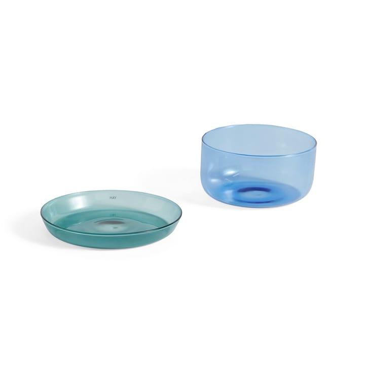 2-in-1 serveerset kom en schotel , Light blue-aqua HAY