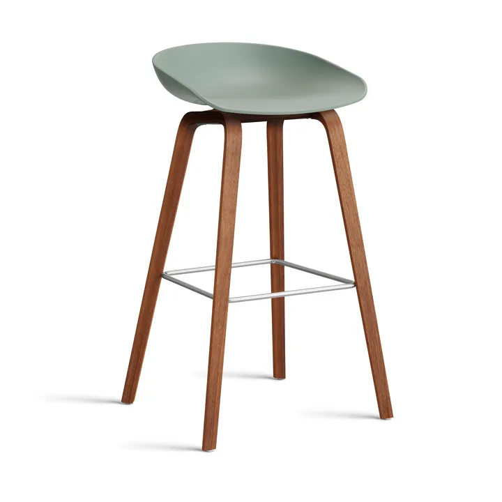 About a Stool 32 High barkruk walnoot onderstel 2.0 - Fall green – roestvrijstalen steun - HAY