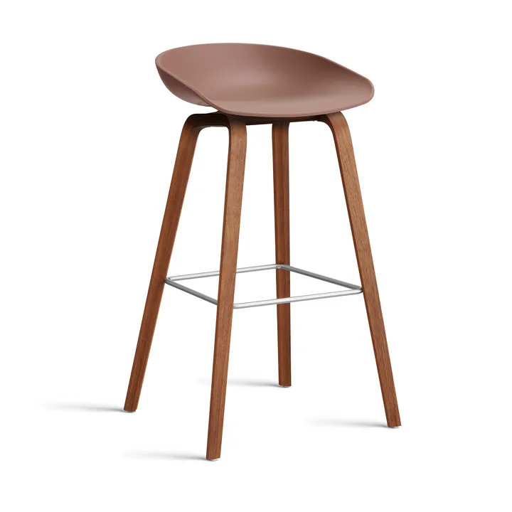 About a Stool 32 High barkruk walnoot onderstel 2.0 - Soft brick – roestvrijstalen steun - HAY
