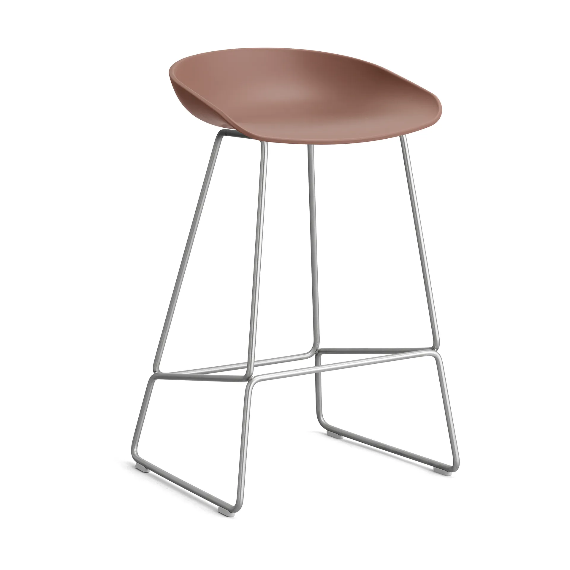 About a Stool 38 Low barkruk 2.0, Soft brick – roestvrijstalen onderstel HAY
