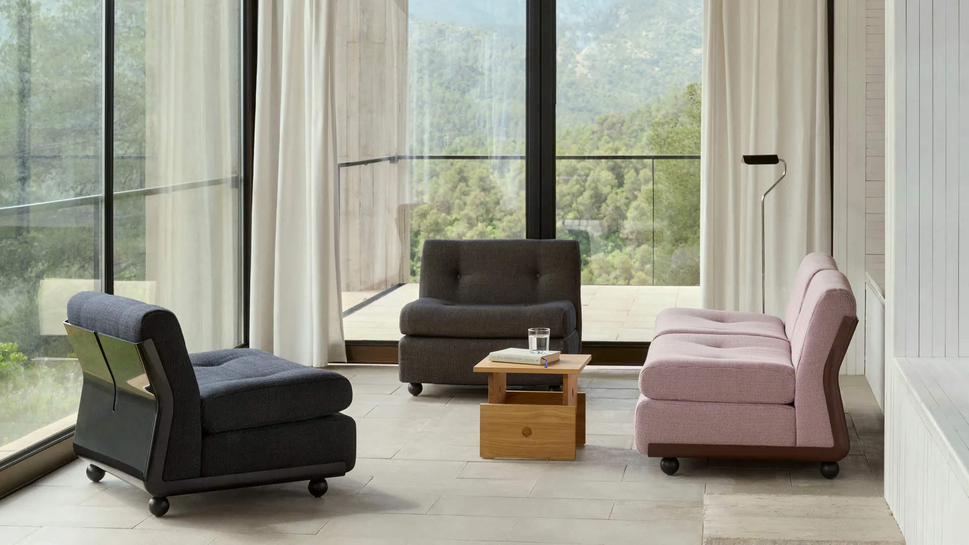 Amanta bankmodule, Antraciet-turf blauw rood mêlee, 1-zits/fauteuil HAY