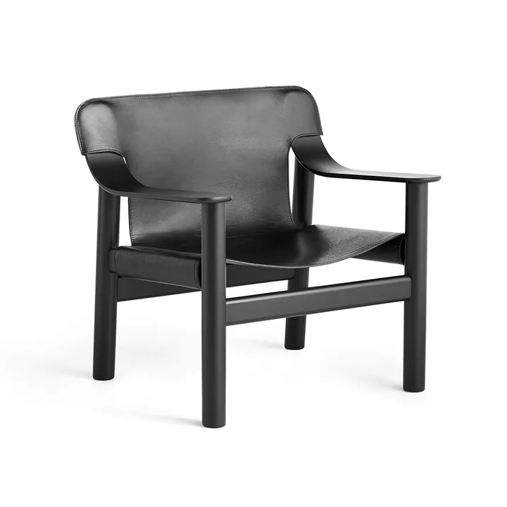 Bernard fauteuil - Leer black–zwart eiken onderstel - HAY