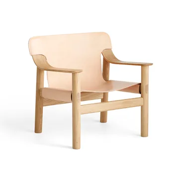 Bernard fauteuil - Leer nature, watergedragen gelakt eiken onderstel - HAY