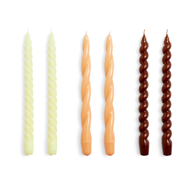 Candle Long Twist/Spiral kaarsenmix 6-pack - Dark peach-brown - HAY