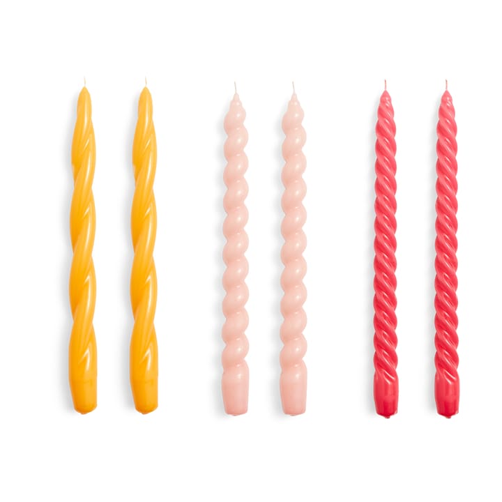 Candle Long Twist/Spiral kaarsenmix 6-pack - Rose-raspberry - HAY