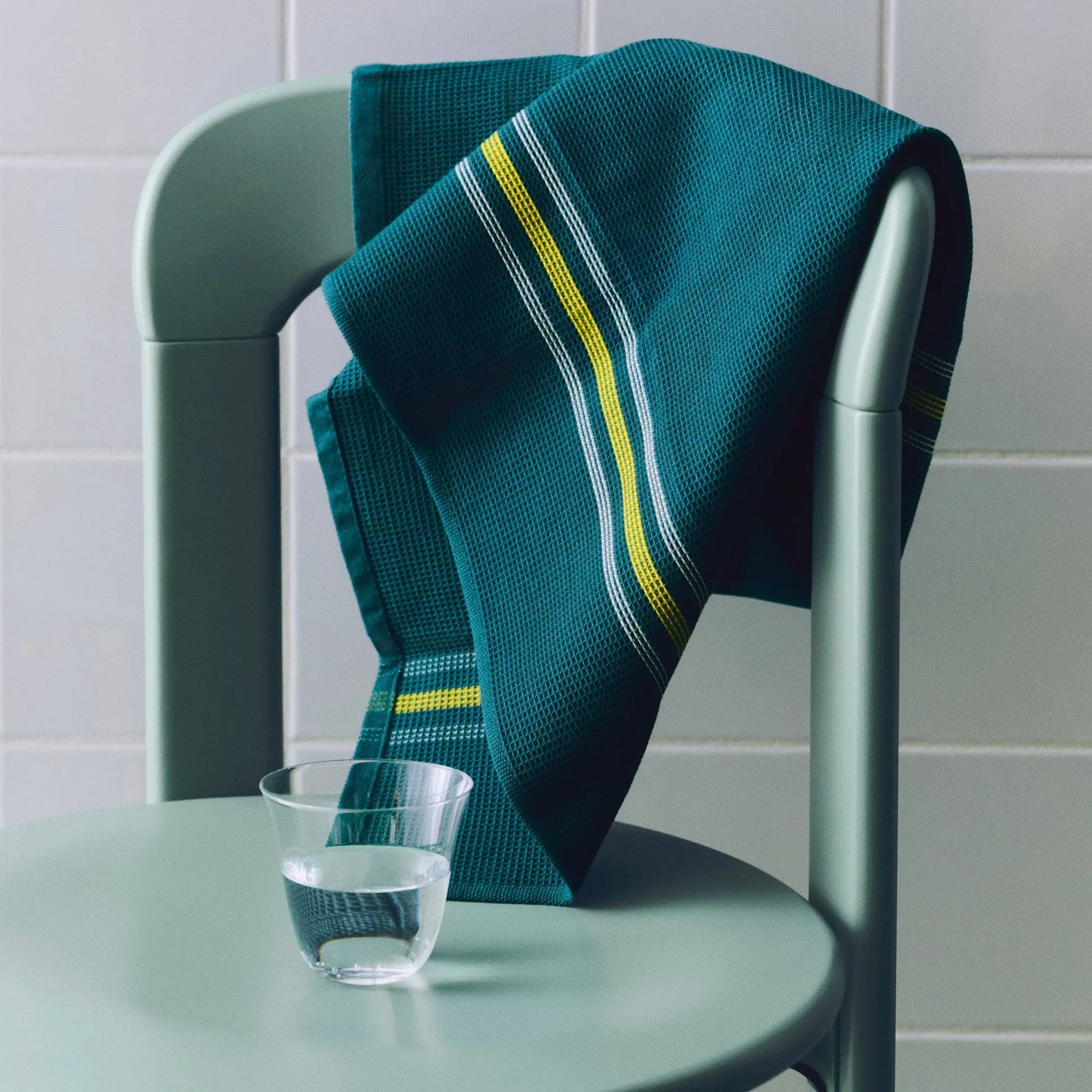 Canteen keukendoek 52x80 cm, Groen-geel blokstreep HAY