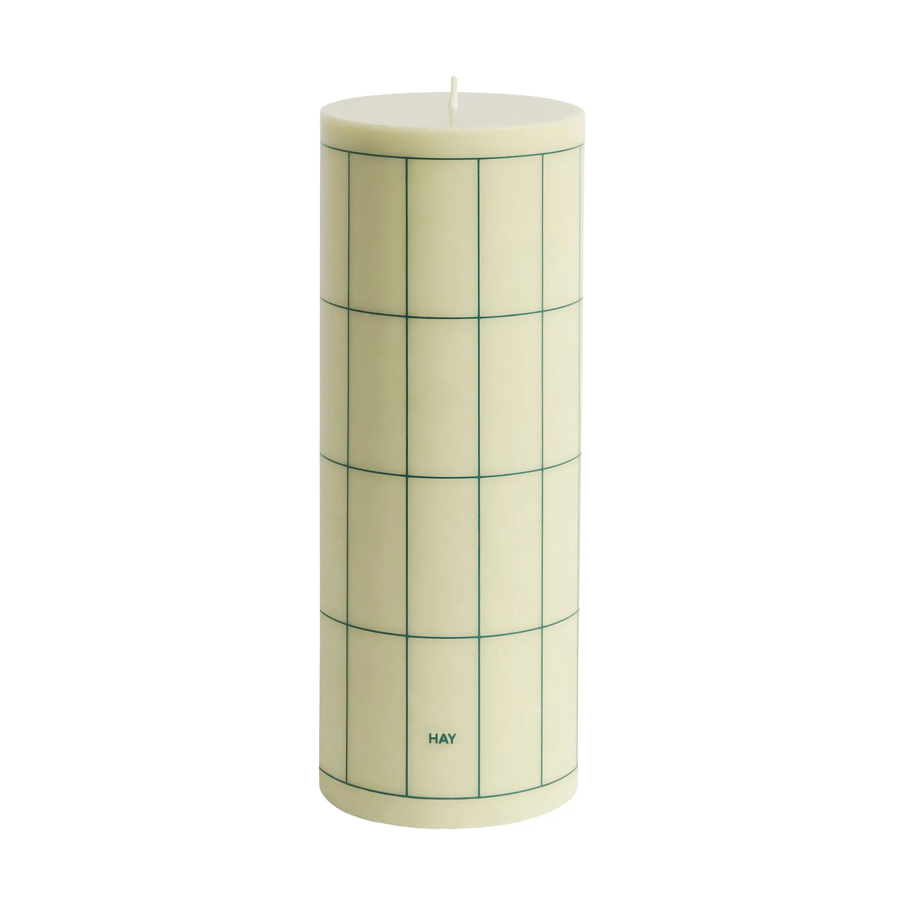 Column Candle blockkaars groot 25 cm, Lichtgroen met donkergrijs geruit patroon HAY