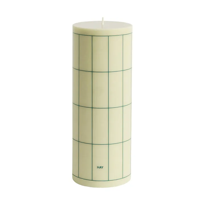 Column Candle blockkaars groot 25 cm - Lichtgroen met donkergrijs geruit patroon - HAY