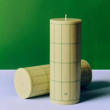 Column Candle blockkaars groot 25 cm - Lichtgroen met donkergrijs geruit patroon - HAY
