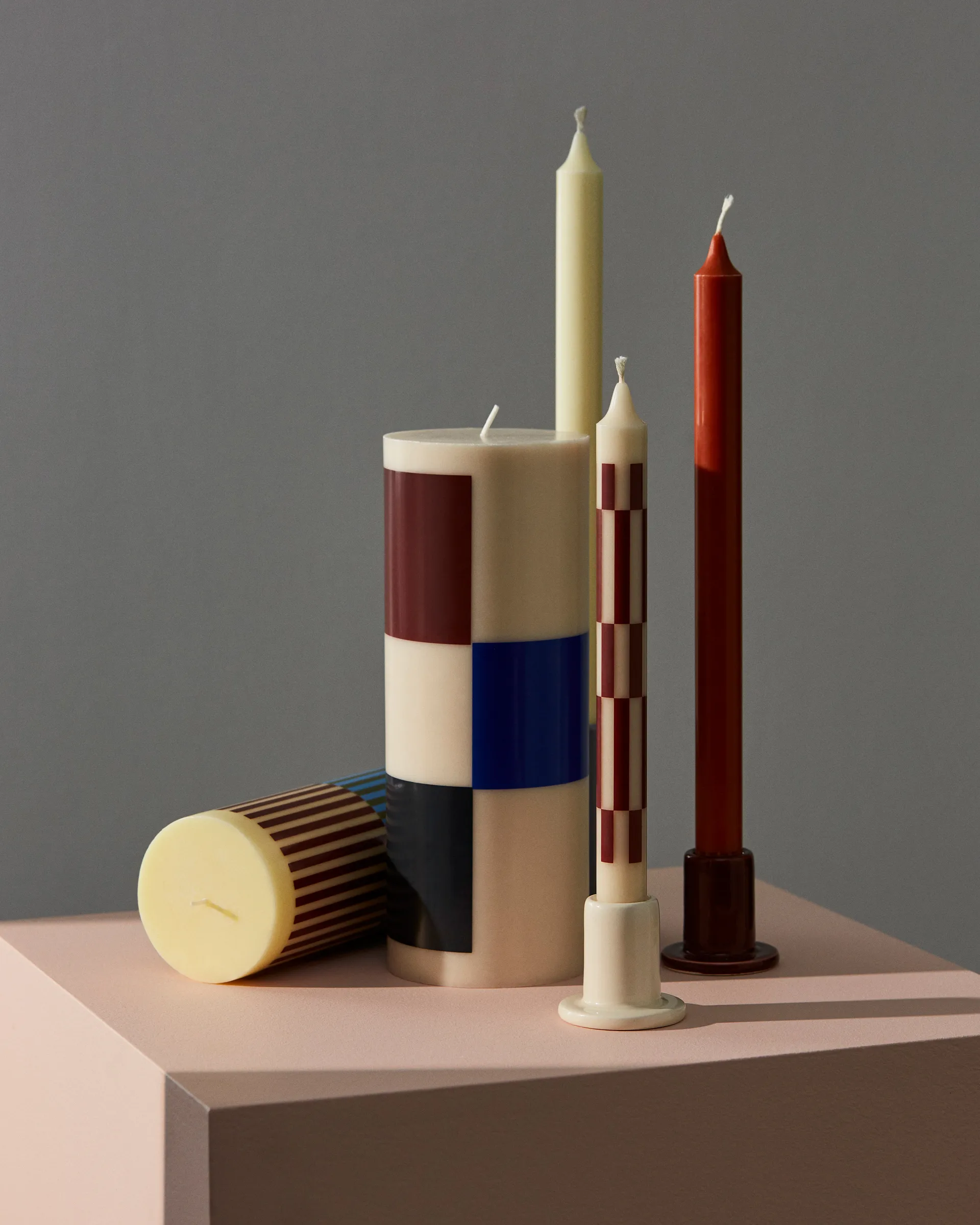 Column Candle blockkaars groot 25 cm, Off white-brown-black-blue HAY