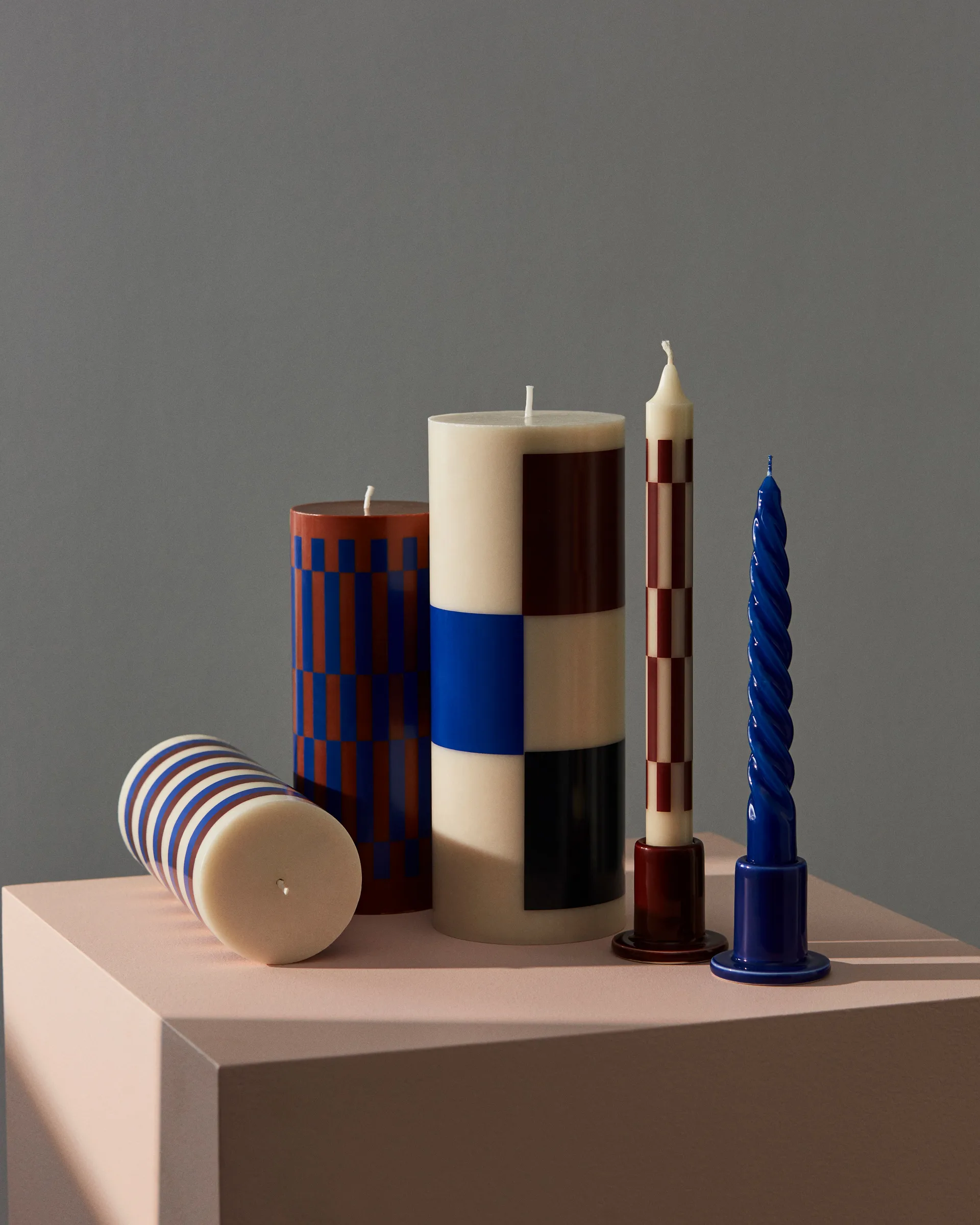 Column Candle blockkaars groot 25 cm, Off white-brown-black-blue HAY
