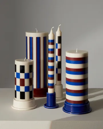 Column Candle blockkaars groot 25 cm - Off white-brown-blue - HAY