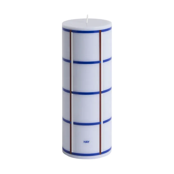 Column Candle blockkaars medium 20 cm - Lichtblauw, blauw, bordeaux en zilver - HAY